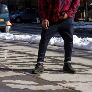 Drop crotch pants in indigo blue